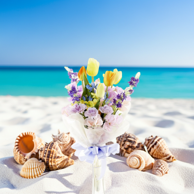 【贈答・贈呈用花束・造花花束・花束ギフト】スイートピーとチューリップのアーティフィシャルフラワーブーケ/ラベンダーミックス