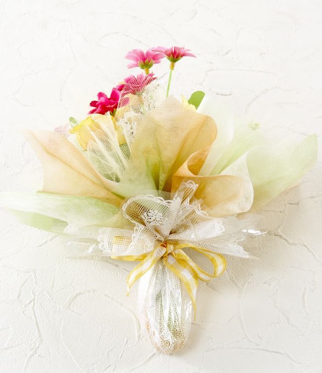 【造花・アーティフィシャルフラワー・アートフラワーブーケ】ミニバラとミニデイジーの造花花束（イエロー×ピンク）