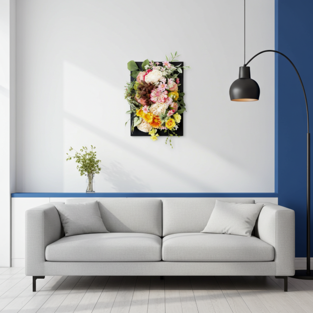 【アーティフィシャル壁掛・造花インテリアフラワー】スクエアフレームアレンジ・花音−kanon