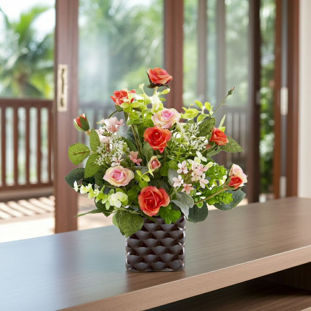 【アーティフィシャルフラワー・造花アレンジメント】ローズデリシャス