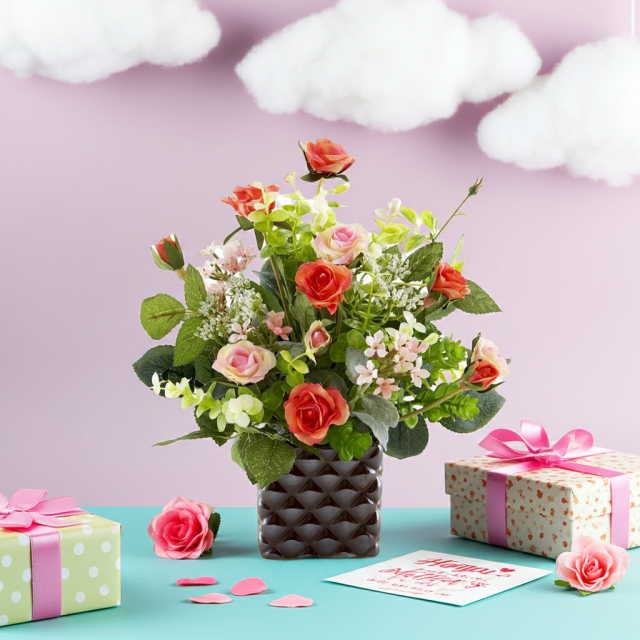 【アーティフィシャルフラワー・造花アレンジメント】ローズデリシャス