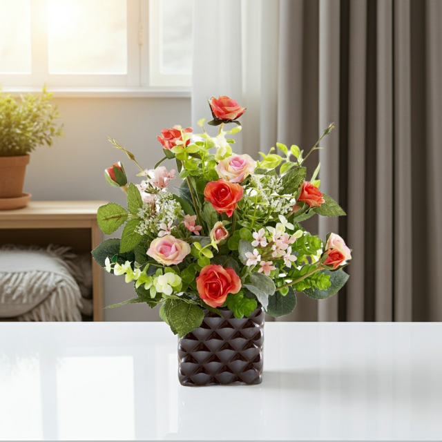 【アーティフィシャルフラワー・造花アレンジメント】ローズデリシャス