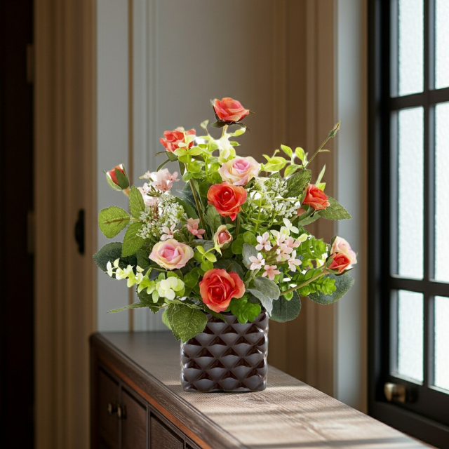 【アーティフィシャルフラワー・造花アレンジメント】ローズデリシャス