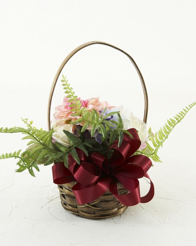 【造花・アーティフィシャルフラワー・カゴアレンジメント】ダリアと薔薇のバスケットアレンジ