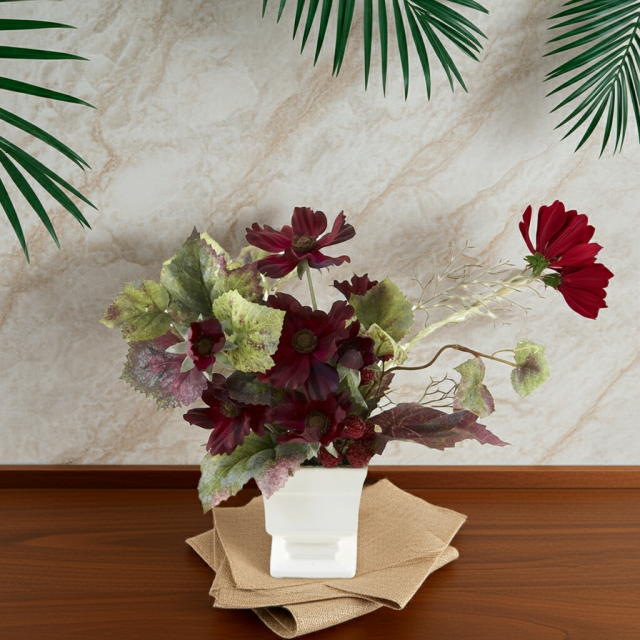 【造花インテリア・アートフラワー・アーティフィシャルフラワーアレンジメント】チョコレートコスモスのオータムアレンジ