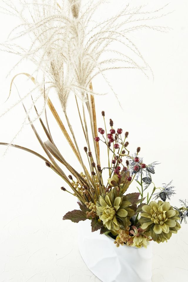 【造花・アーティフィシャルフラワー・和モダンアレンジメント】ダリアとススキのジャパニーズモダンアレンジメント