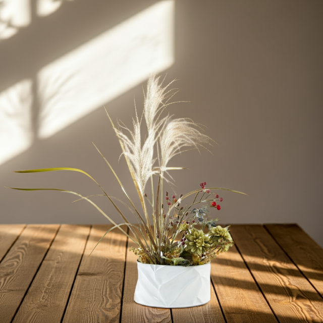 【造花・アーティフィシャルフラワー・和モダンアレンジメント】ダリアとススキのジャパニーズモダンアレンジメント