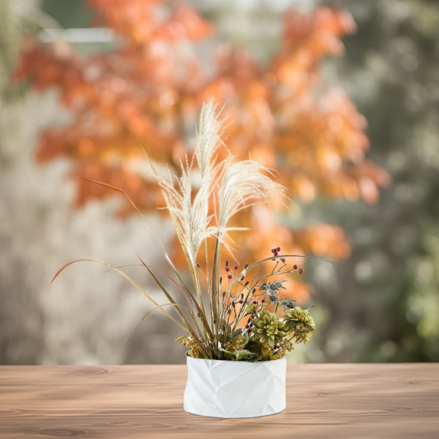 【造花・アーティフィシャルフラワー・和モダンアレンジメント】ダリアとススキのジャパニーズモダンアレンジメント