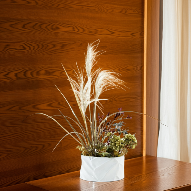 【造花・アーティフィシャルフラワー・和モダンアレンジメント】ダリアとススキのジャパニーズモダンアレンジメント