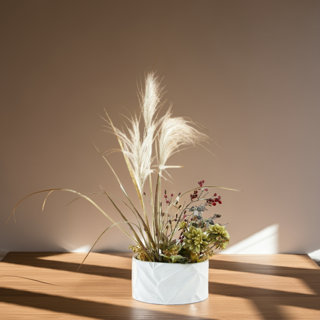 【造花・アーティフィシャルフラワー・和モダンアレンジメント】ダリアとススキのジャパニーズモダンアレンジメント