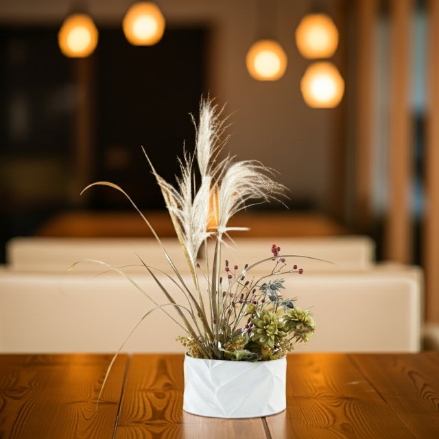 【造花・アーティフィシャルフラワー・和モダンアレンジメント】ダリアとススキのジャパニーズモダンアレンジメント