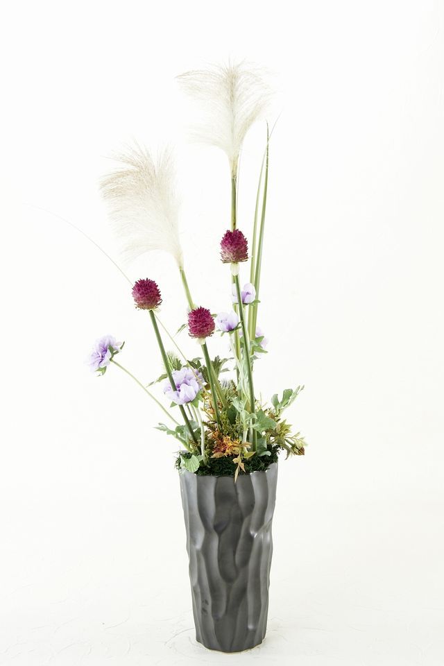 【造花・アーティフィシャルフラワー・和モダンアレンジメント】アリウムとパンパスのジャパニーズモダンアレンジメント