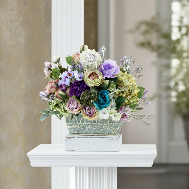 【アーティフィシャルフラワー・造花 インテリアフラワー ワイヤーバスケット】ローズガーデンシリーズ｜scent of roses−Lサイズ