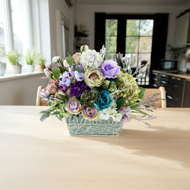 【アーティフィシャルフラワー・造花 インテリアフラワー ワイヤーバスケット】ローズガーデンシリーズ｜scent of roses−Lサイズ