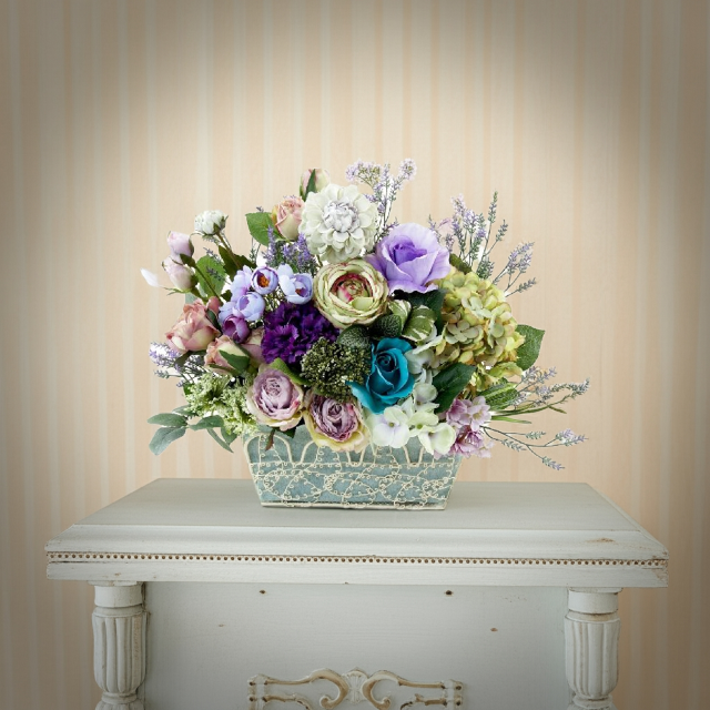 【アーティフィシャルフラワー・造花 インテリアフラワー ワイヤーバスケット】ローズガーデンシリーズ｜scent of roses−Lサイズ