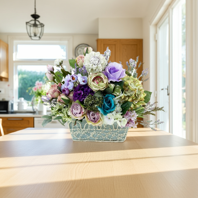 【アーティフィシャルフラワー・造花 インテリアフラワー ワイヤーバスケット】ローズガーデンシリーズ｜scent of roses−Lサイズ