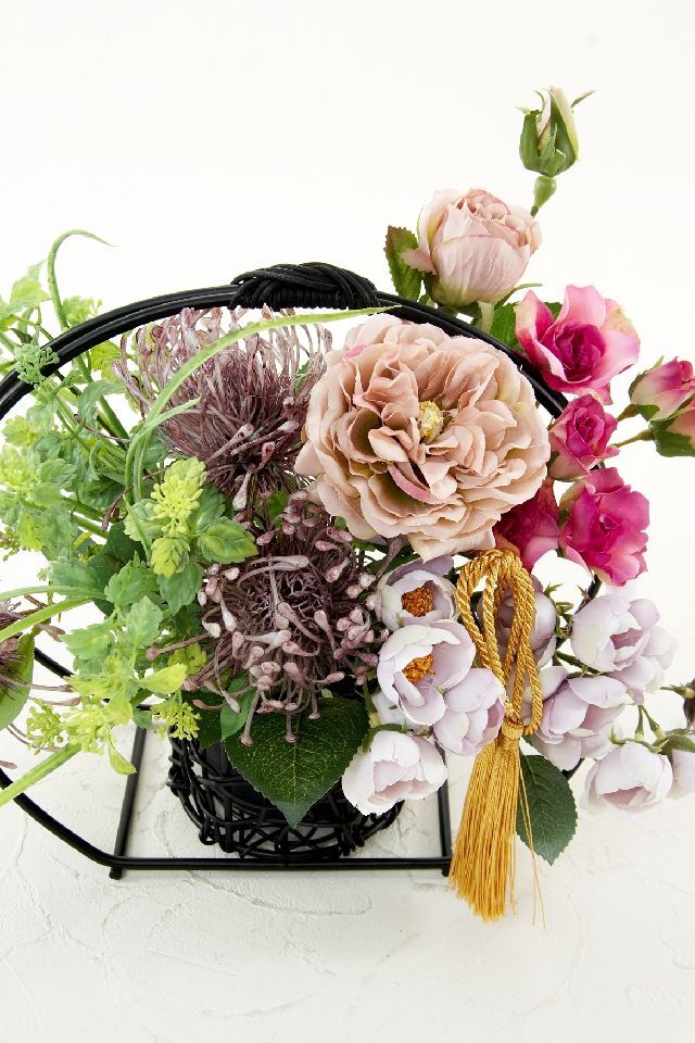 【アーティフィシャルフラワー・造花 和モダン・和風アレンジメント】ローズガーデンシリーズ｜Japanese style rose/伽羅