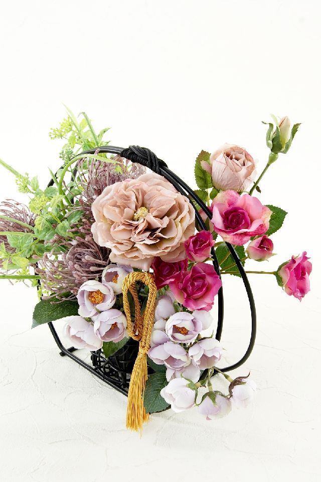 【アーティフィシャルフラワー・造花 和モダン・和風アレンジメント】ローズガーデンシリーズ｜Japanese style rose/伽羅