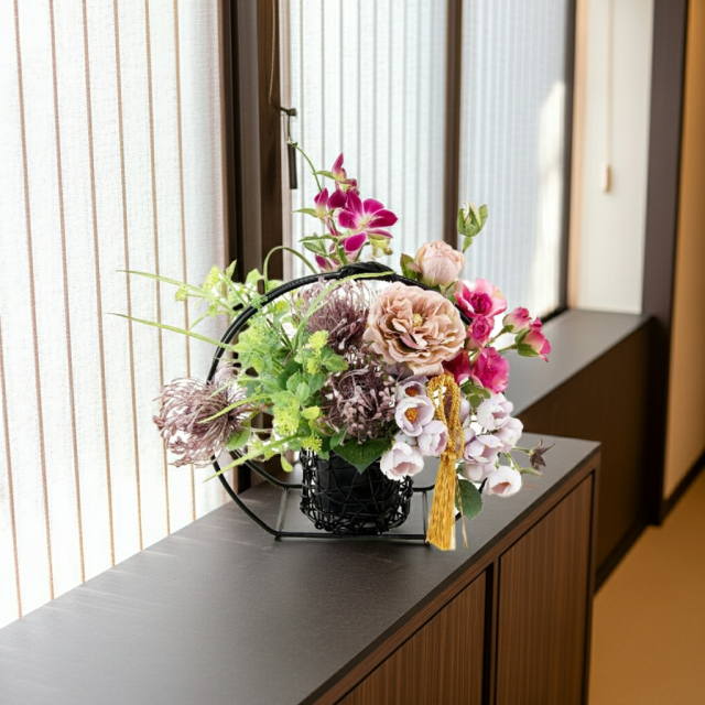 【アーティフィシャルフラワー・造花 和モダン・和風アレンジメント】ローズガーデンシリーズ｜Japanese style rose/伽羅