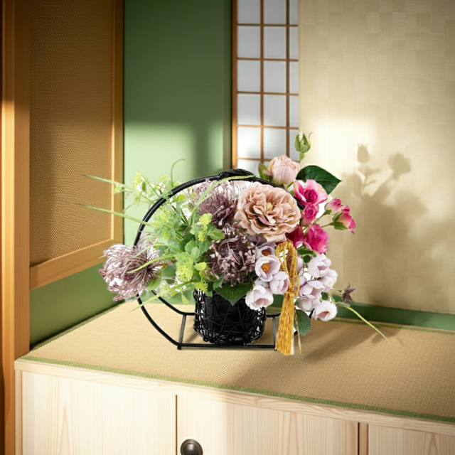 【アーティフィシャルフラワー・造花 和モダン・和風アレンジメント】ローズガーデンシリーズ｜Japanese style rose/伽羅
