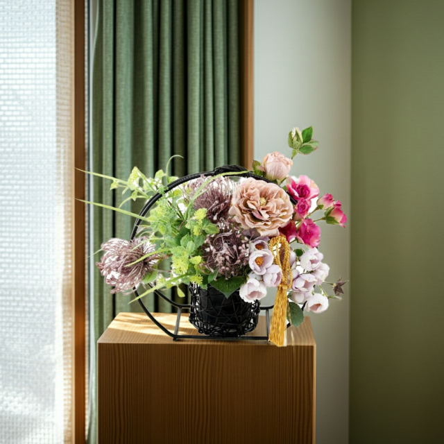 【アーティフィシャルフラワー・造花 和モダン・和風アレンジメント】ローズガーデンシリーズ｜Japanese style rose/伽羅