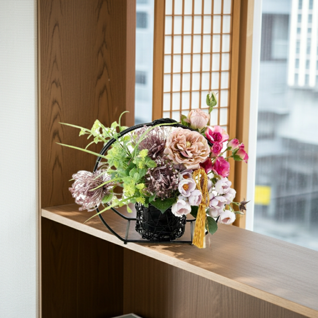 【アーティフィシャルフラワー・造花 和モダン・和風アレンジメント】ローズガーデンシリーズ｜Japanese style rose/伽羅