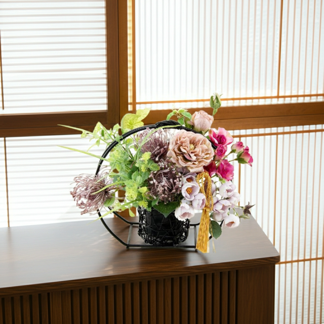 【アーティフィシャルフラワー・造花 和モダン・和風アレンジメント】ローズガーデンシリーズ｜Japanese style rose/伽羅