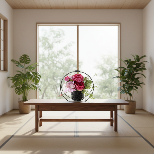 【アーティフィシャルフラワー・造花 和モダン・和風アレンジメント】ローズガーデンシリーズ｜Japanese style rose/薔薇