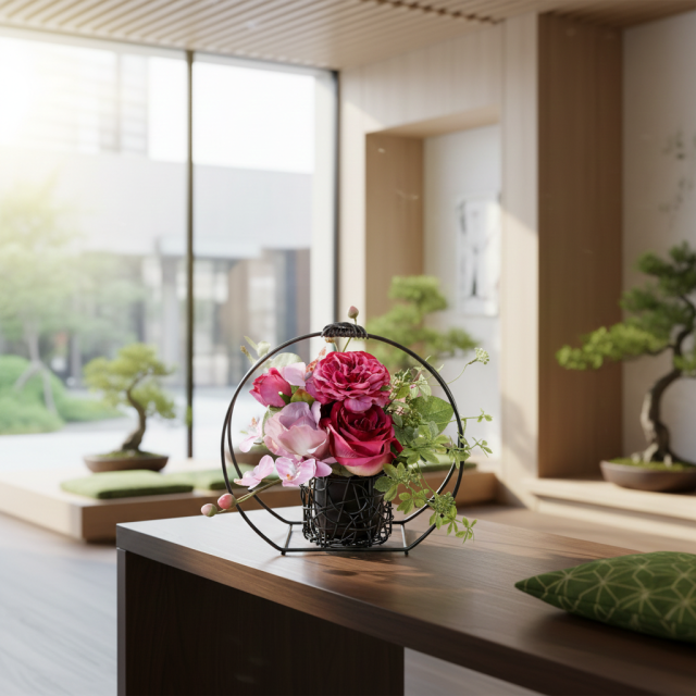 【アーティフィシャルフラワー・造花 和モダン・和風アレンジメント】ローズガーデンシリーズ｜Japanese style rose/薔薇