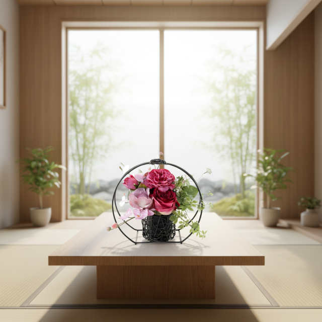 【アーティフィシャルフラワー・造花 和モダン・和風アレンジメント】ローズガーデンシリーズ｜Japanese style rose/薔薇