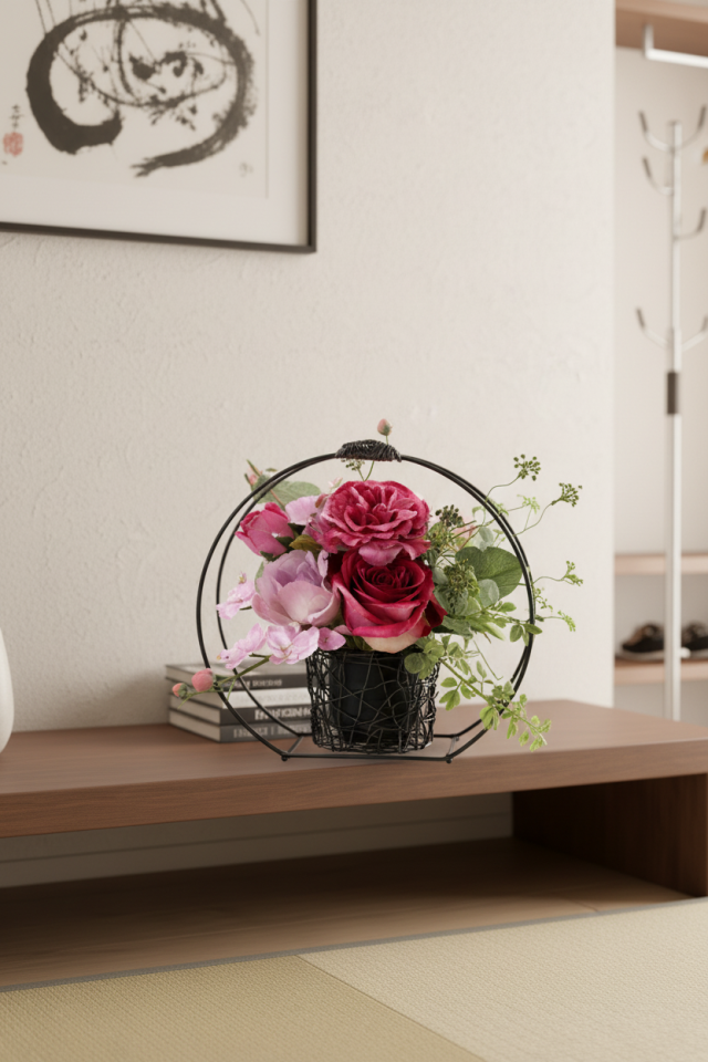 【アーティフィシャルフラワー・造花 和モダン・和風アレンジメント】ローズガーデンシリーズ｜Japanese style rose/薔薇