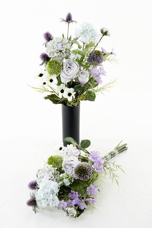 【アーティフィシャルフラワー・造花 お墓・お仏壇向け仏花・供花1対-左右2束セット】ローズガーデンシリーズ｜funeral rose-A