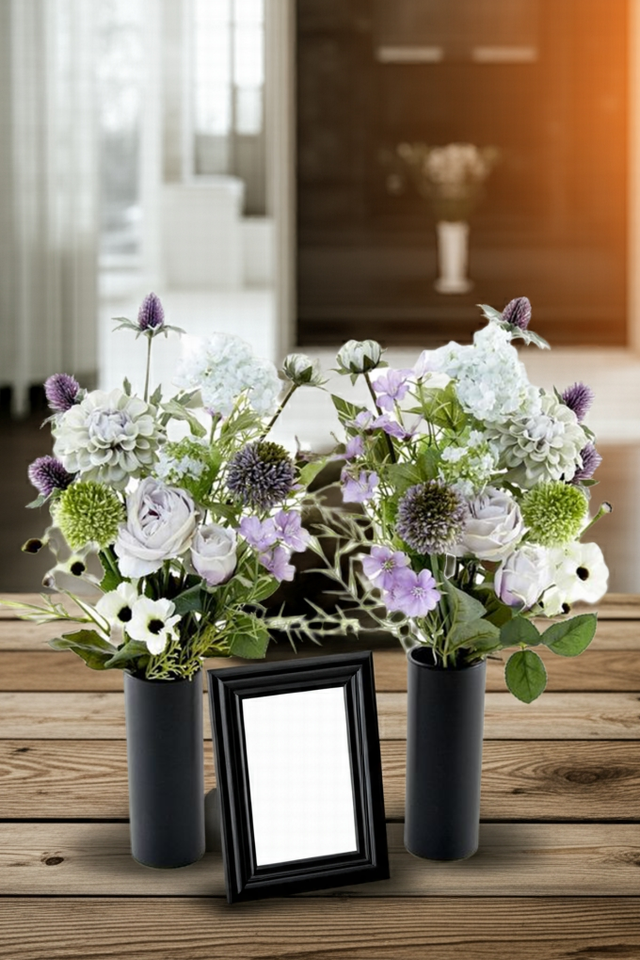 【アーティフィシャルフラワー・造花 お墓・お仏壇向け仏花・供花1対-左右2束セット】ローズガーデンシリーズ｜funeral rose-A