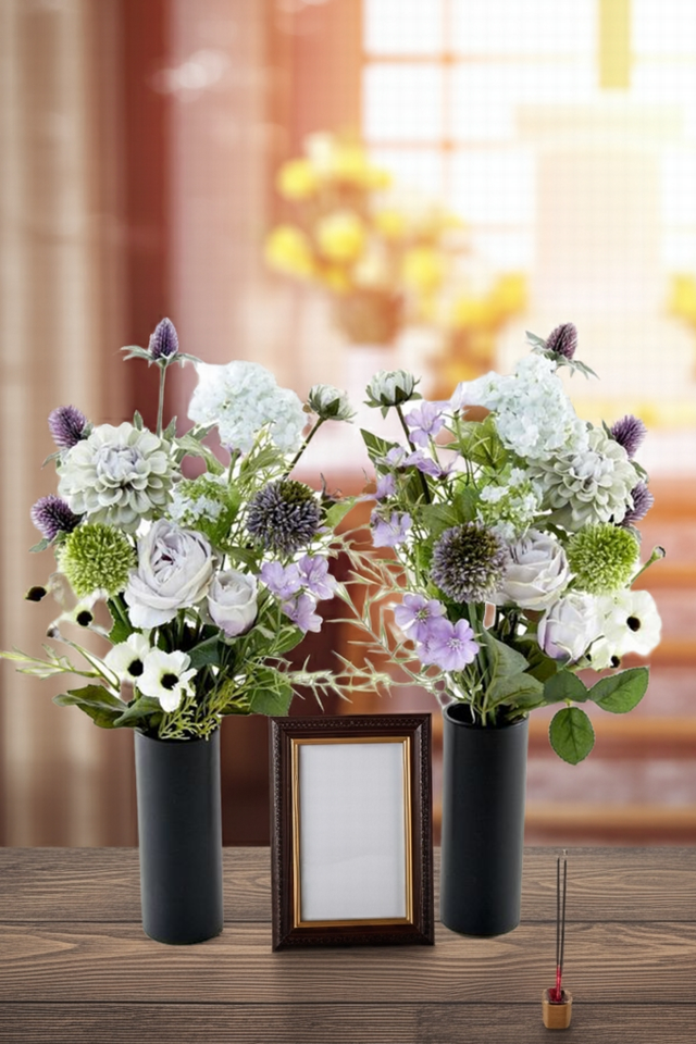 【アーティフィシャルフラワー・造花 お墓・お仏壇向け仏花・供花1対-左右2束セット】ローズガーデンシリーズ｜funeral rose-A