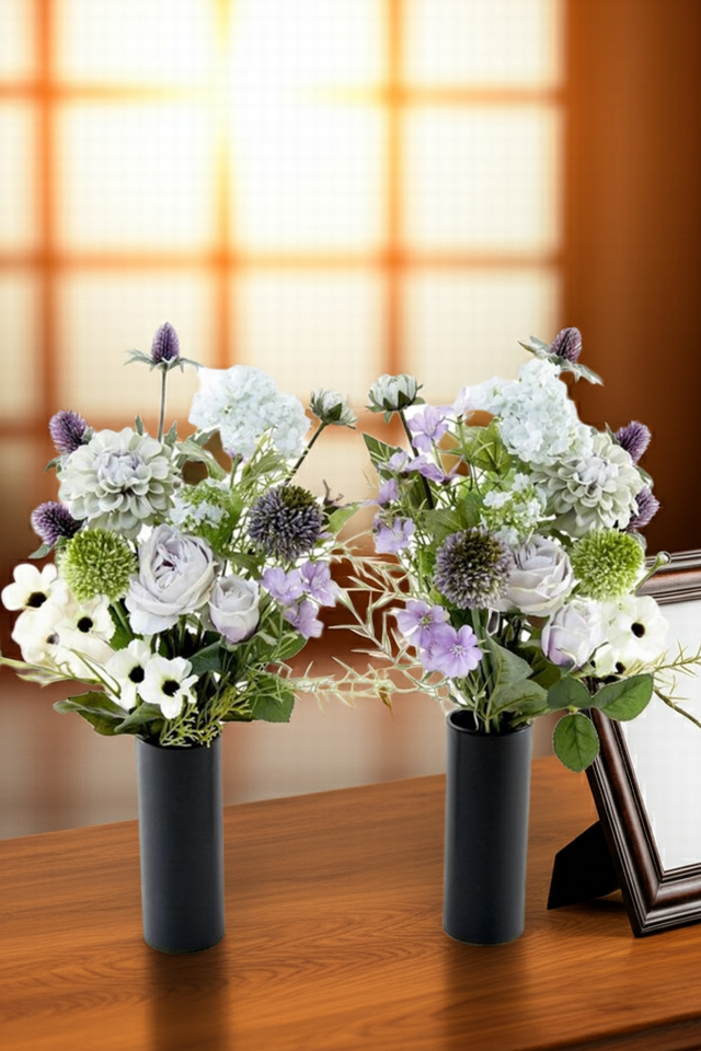 【アーティフィシャルフラワー・造花 お墓・お仏壇向け仏花・供花1対-左右2束セット】ローズガーデンシリーズ｜funeral rose-A