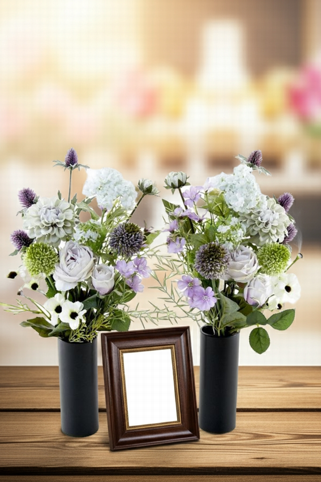 【アーティフィシャルフラワー・造花 お墓・お仏壇向け仏花・供花1対-左右2束セット】ローズガーデンシリーズ｜funeral rose-A