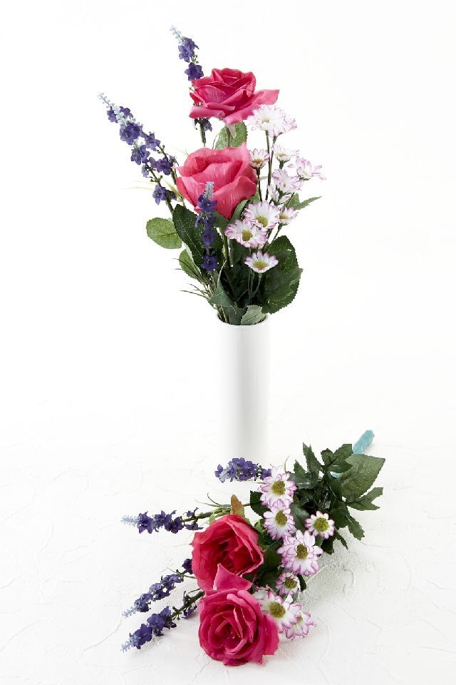 【アーティフィシャルフラワー・造花 お墓・お仏壇向け仏花・供花1対-左右2束セット】ローズガーデンシリーズ｜offering of roses-A