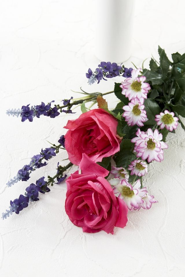 【アーティフィシャルフラワー・造花 お墓・お仏壇向け仏花・供花1対-左右2束セット】ローズガーデンシリーズ｜offering of roses-A