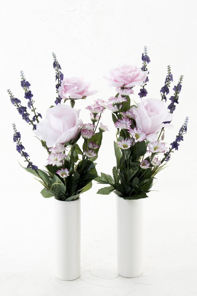 【アーティフィシャルフラワー・造花 お墓・お仏壇向け仏花・供花1対-左右2束セット】ローズガーデンシリーズ｜offering of roses-A