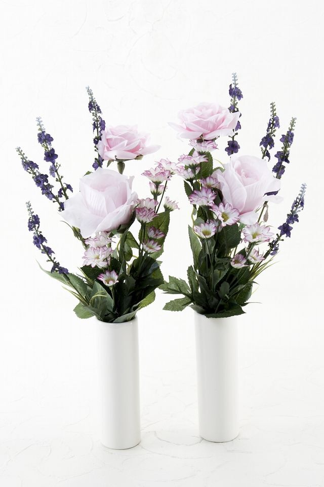【アーティフィシャルフラワー・造花 お墓・お仏壇向け仏花・供花1対-左右2束セット】ローズガーデンシリーズ｜offering of roses-A