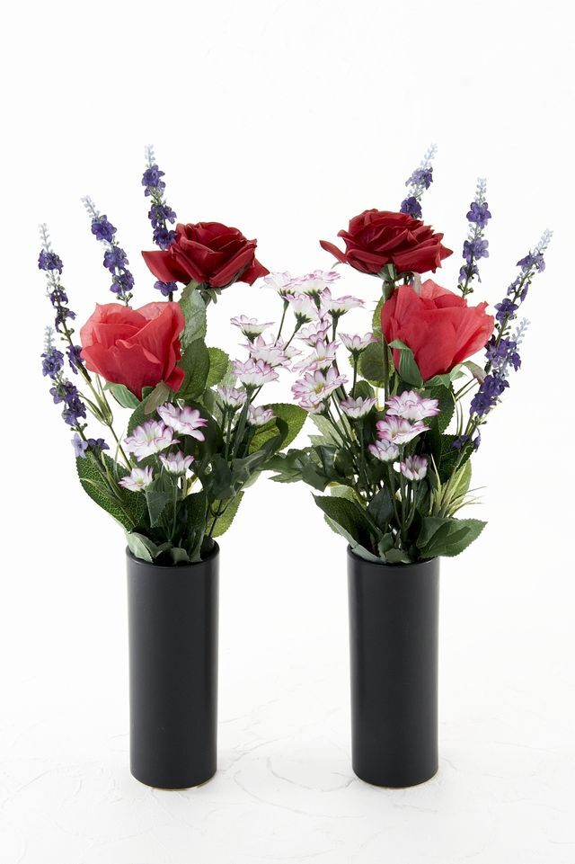 【アーティフィシャルフラワー・造花 お墓・お仏壇向け仏花・供花1対-左右2束セット】ローズガーデンシリーズ｜offering of roses-A