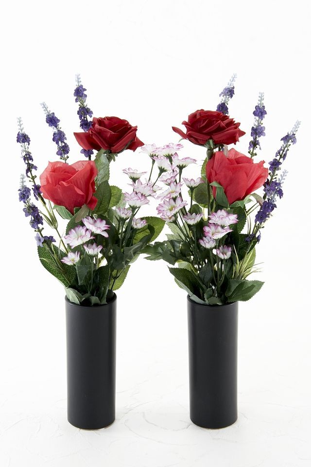 【アーティフィシャルフラワー・造花 お墓・お仏壇向け仏花・供花1対-左右2束セット】ローズガーデンシリーズ｜offering of roses-A