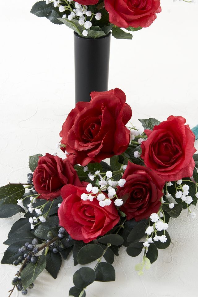 【アーティフィシャルフラワー・造花 お墓・お仏壇向け仏花・供花1対-左右2束セット】ローズガーデンシリーズ｜offering of roses-B