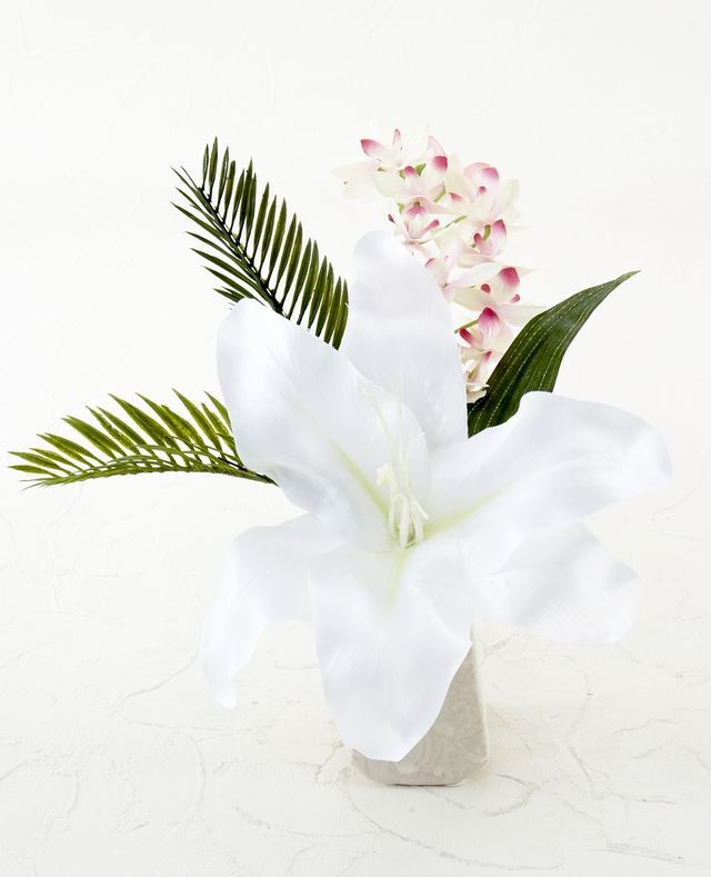 【アーティフィシャルフラワー・造花 お仏壇向けリトル仏花・供花】カサブランカ&蘭のミニ仏花−1束タイプ