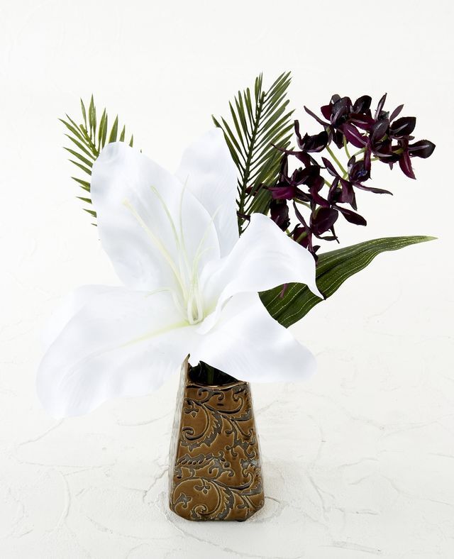 【アーティフィシャルフラワー・造花 お仏壇向けリトル仏花・供花】カサブランカ&蘭のミニ仏花−1束タイプ