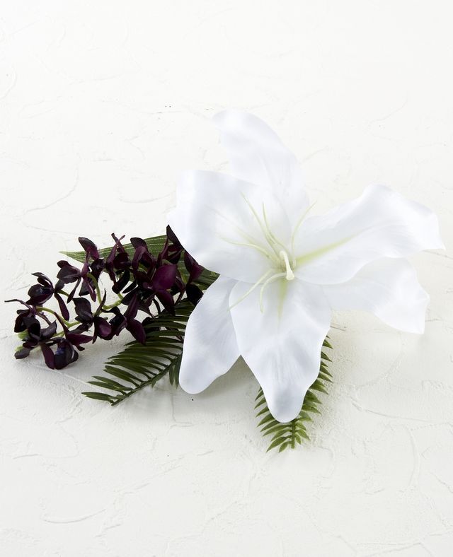 【アーティフィシャルフラワー・造花 お仏壇向けリトル仏花・供花】カサブランカ&蘭のミニ仏花−1束タイプ