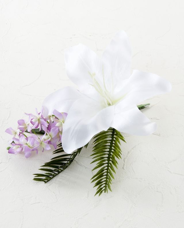 【アーティフィシャルフラワー・造花 お仏壇向けリトル仏花・供花】カサブランカ&蘭のミニ仏花−1束タイプ