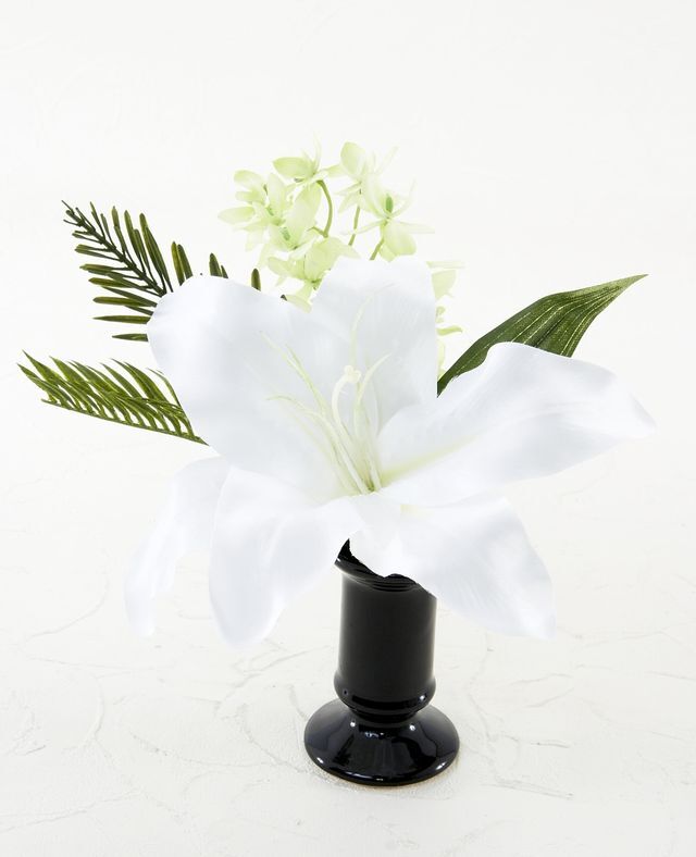 【アーティフィシャルフラワー・造花 お仏壇向けリトル仏花・供花】カサブランカ&蘭のミニ仏花−1束タイプ
