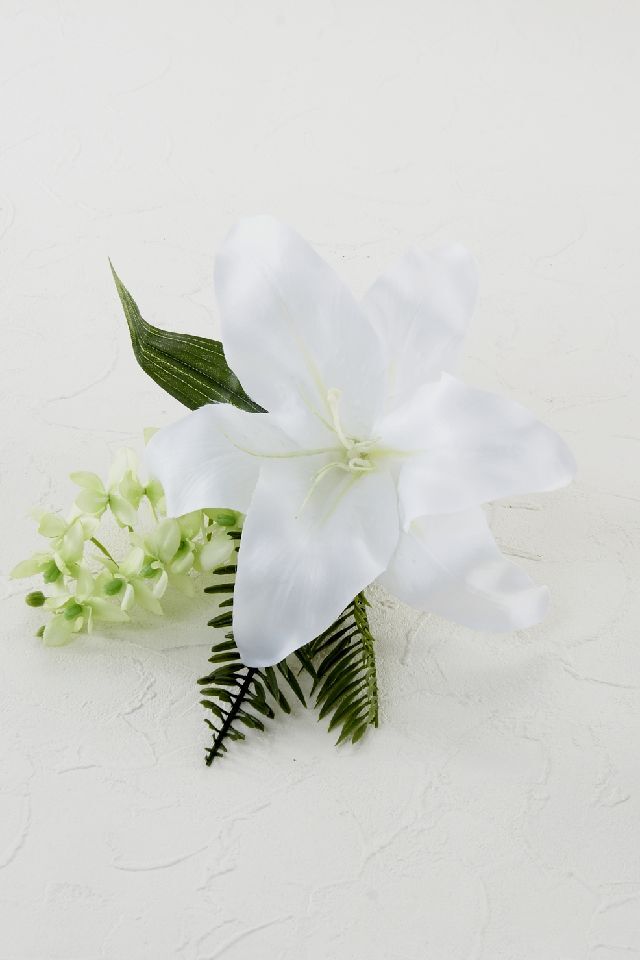 【アーティフィシャルフラワー・造花 お仏壇向けリトル仏花・供花】カサブランカ&蘭のミニ仏花−1束タイプ