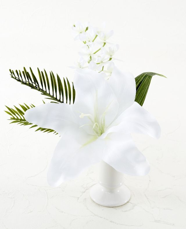【アーティフィシャルフラワー・造花 お仏壇向けリトル仏花・供花】カサブランカ&蘭のミニ仏花−1束タイプ
